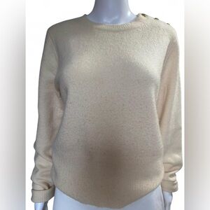 J. Crew Cream Wool Button-Shoulder Crewneck Sweater
